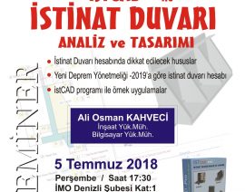 IMO Denizli Şubesinde istCAD® istinat duvarları yazılımı ile Yeni deprem yönetmeliğine uygun istinat duvarı tasarımı Seminerine Davetlisiniz ( 5 Temmuz 2018 – Perşembe – saat : 17:30 )